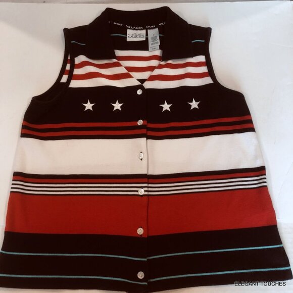 Liz Villager Sport Womens Patriotic Top M Sleeveless Collared - Picture 3 of 8